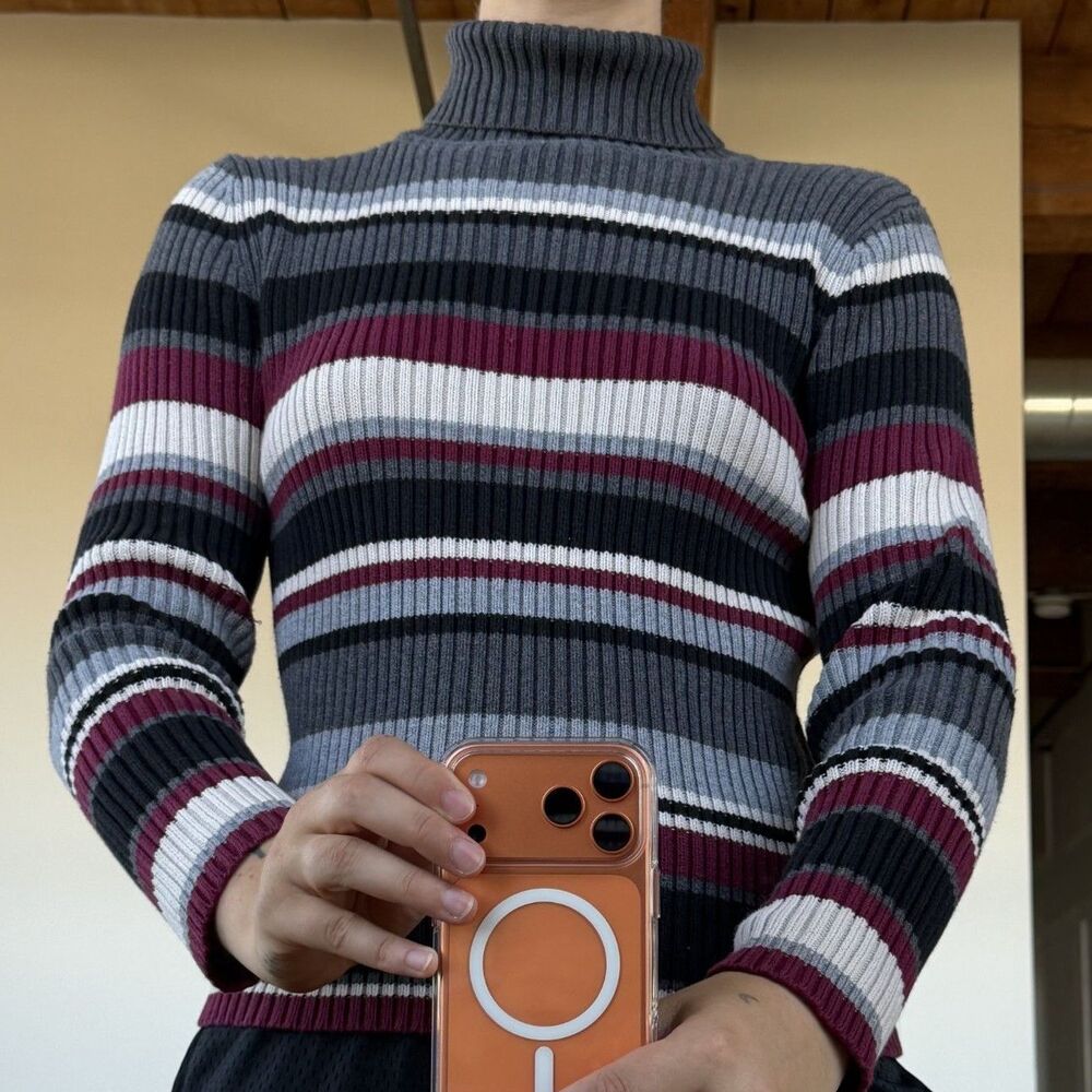 Cozy Striped Ribbed Turtleneck Sweater